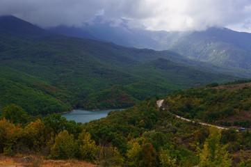 View of Autumn lake in beautiful Crimea valley