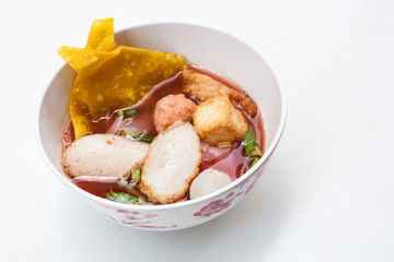 Thai noodle yentafo with red water