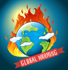 Fototapeta na wymiar Global warming theme with earth on fire