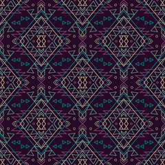 Vector grunge seamless decorative ethnic pattern. American indian motifs. Background with aztec tribal ornament.