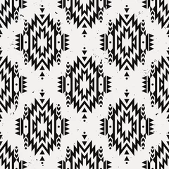 Stoff pro Meter Ethnischer Stil Vector Grunge monochrome nahtlose dekorative ethnische Muster. Indianische Motive. Hintergrund mit aztekischem Stammes-Ornament.