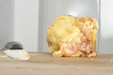 Chopped cutting free-range chicken.