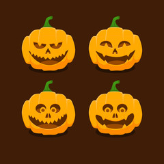 Set pumpkins with different facial expressions for Halloween