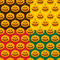 Set of seamless patterns with pumpkins for Halloween