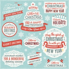 Collection of Christmas Labels, Ornaments and Ribbons