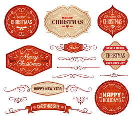 Red and Beige Christmas Labels and Ornaments