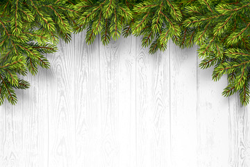 Wooden Background with Fir Branches