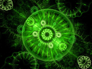 Abstract computer-generated image with green rings