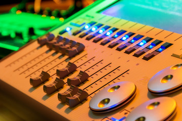 Audio Control in nightclub in beautiful light effects