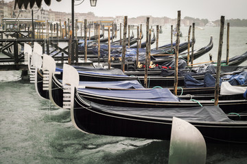 Venice, gondolas in the rain