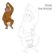 Draw the animal orangutan educational game vector