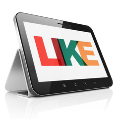Social network concept: Tablet Computer with Like on  display