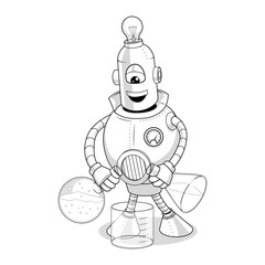 Vector cartoon robot science experiment 