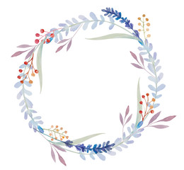 Fototapeta na wymiar watercolor floral frame. Flowers in wreath.