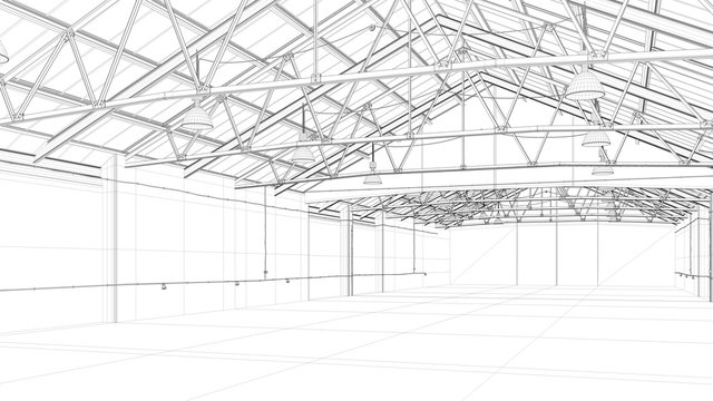 CAD Modell einer großen Lagerhalle