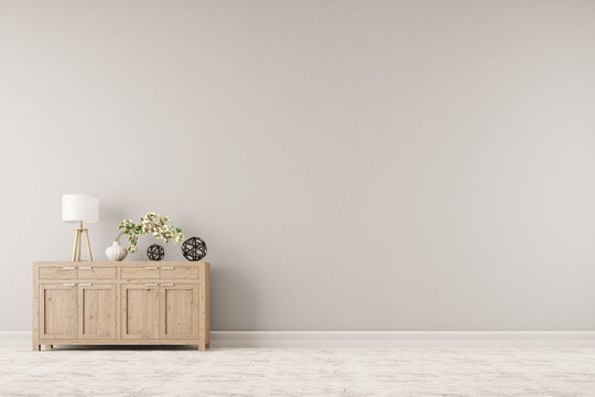 Kommode vor Wand im Wohnzimmer