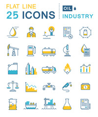 Set Vector Flat Line Icons Oil Industry