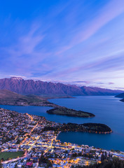 Queenstown aerial view at twilight.