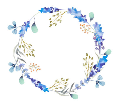 watercolor floral frame. Flowers in wreath.