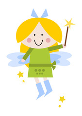 Fröhliche Fee mit Zauberstab in der Hand