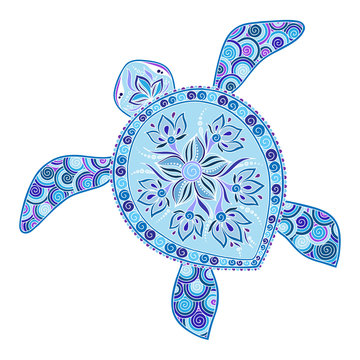 Decorative graphic turtle, tattoo style, tribal totem animal, ve