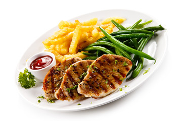 Grilled steaks and vegetables 