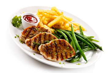 Grilled steaks and vegetables 