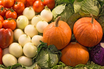 Pumpkins and vegetables