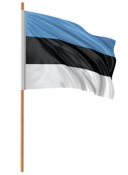 3D Estonian flag with fabric surface texture. White background.