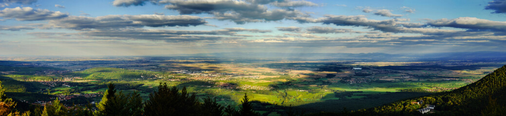 Beautiful valley panoramic view from top of the hill