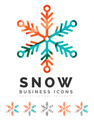 Naklejka na ściany i meble Set of abstract colorful snowflake logo icons, winter concepts