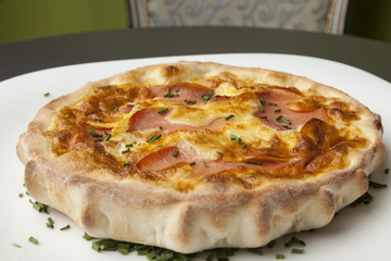 baked bun with ham and eggs