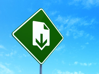 Web development concept: Download on road sign background