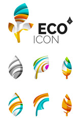 Set of abstract eco leaf icons, business logotype nature