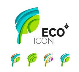 Set of abstract eco leaf icons, business logotype nature