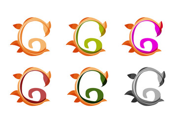 Set of abstract eco plant icons, business logotype nature green