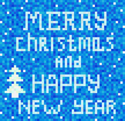 Christmas blue background with Christmas trees mosaic.