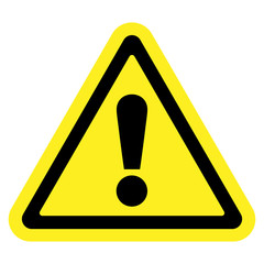 Hazard warning attention sign. Icon in a yellow triangle with exclamation mark symbol, isolated on a white background. Traffic symbol. Stock vector illustration