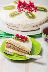 Cake with cream kiwi and kalina