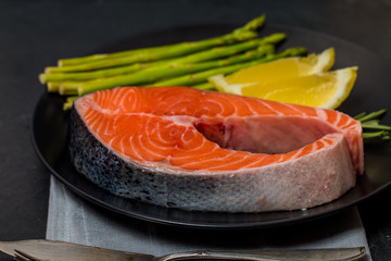 Delicious portion of fresh salmon steak