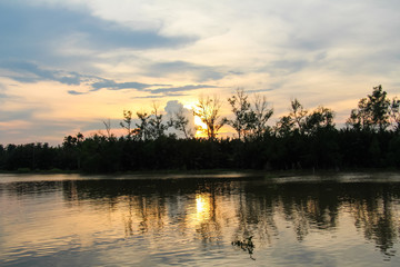 Sunset at Bang Pakong River in Thailand.