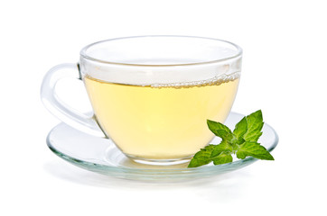 Glass Cup Tea with Mint , Isolated on White Background.