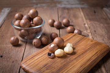 Macadamia on wood texture