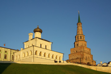 Fototapeta na wymiar Soyembika Tower and Palace Church in Kazan Kremlin