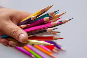 Colour pencils isolated on white background close up