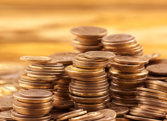 Golden coins macro shot 