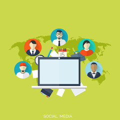 Flat social media and network concept. Business background