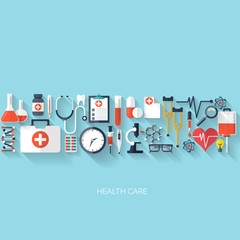 Flat health care and medical research background. Healthcare