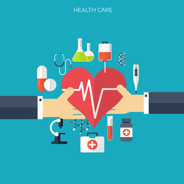 Flat health care and medical research background. Healthcare