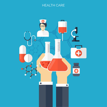 Flat health care and medical research background. Healthcare